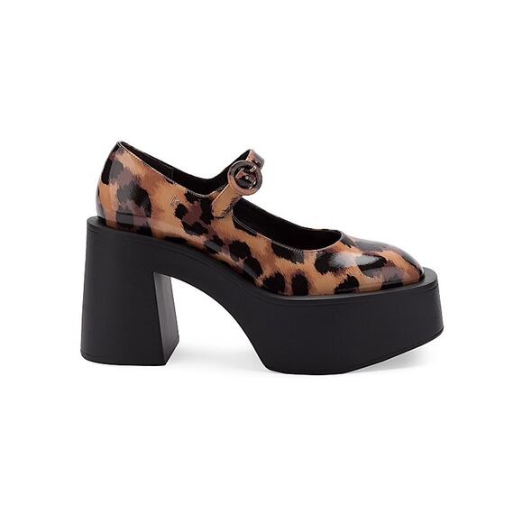 NWT Larroude Olivia Platform Pump Patent‎ Safiano Jaguar Leopard Mary Jane 7 - Picture 1 of 9
